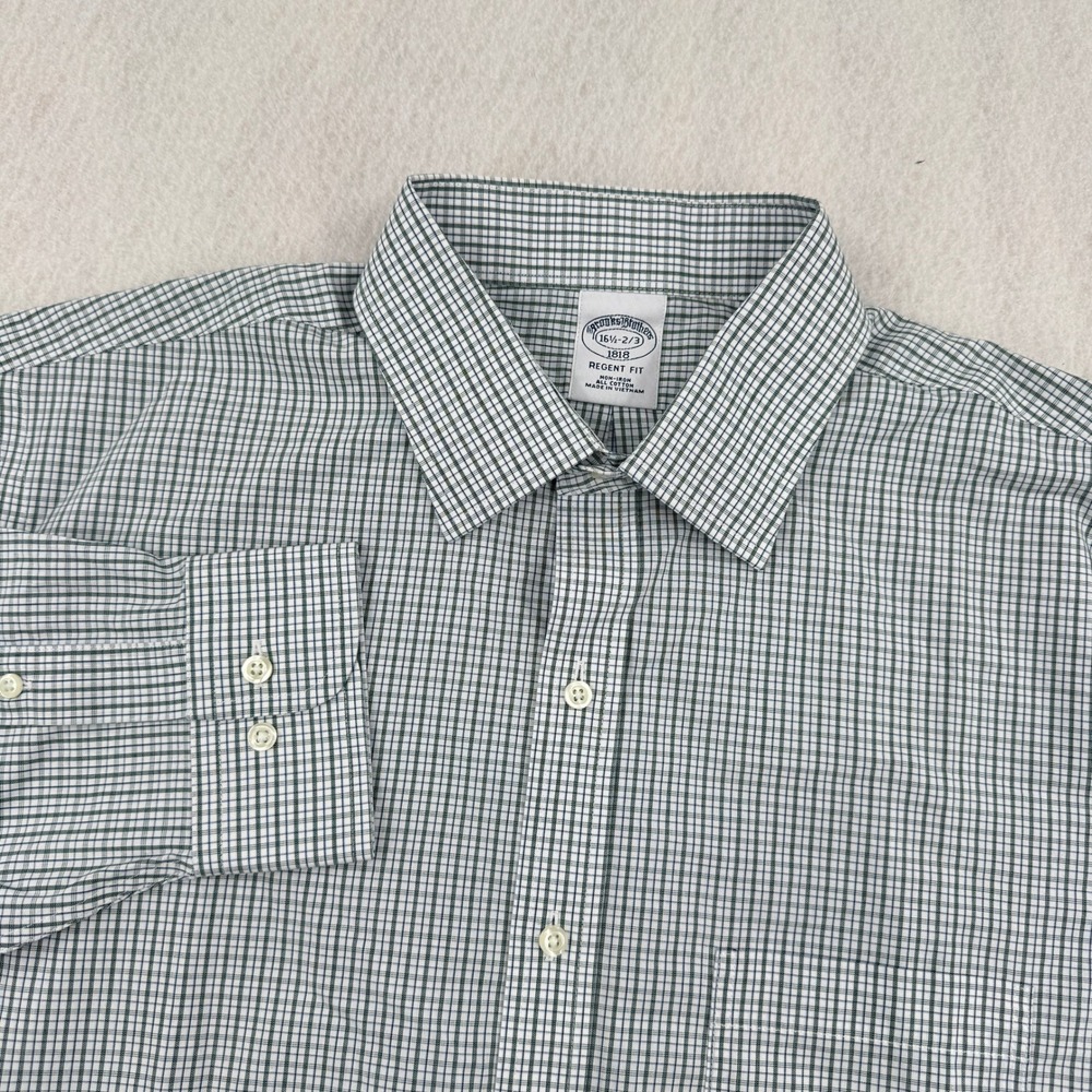 Brooks Brothers Regent Non-Iron Dress Shirt 16.5-32/33 Green Check Preppy Casual